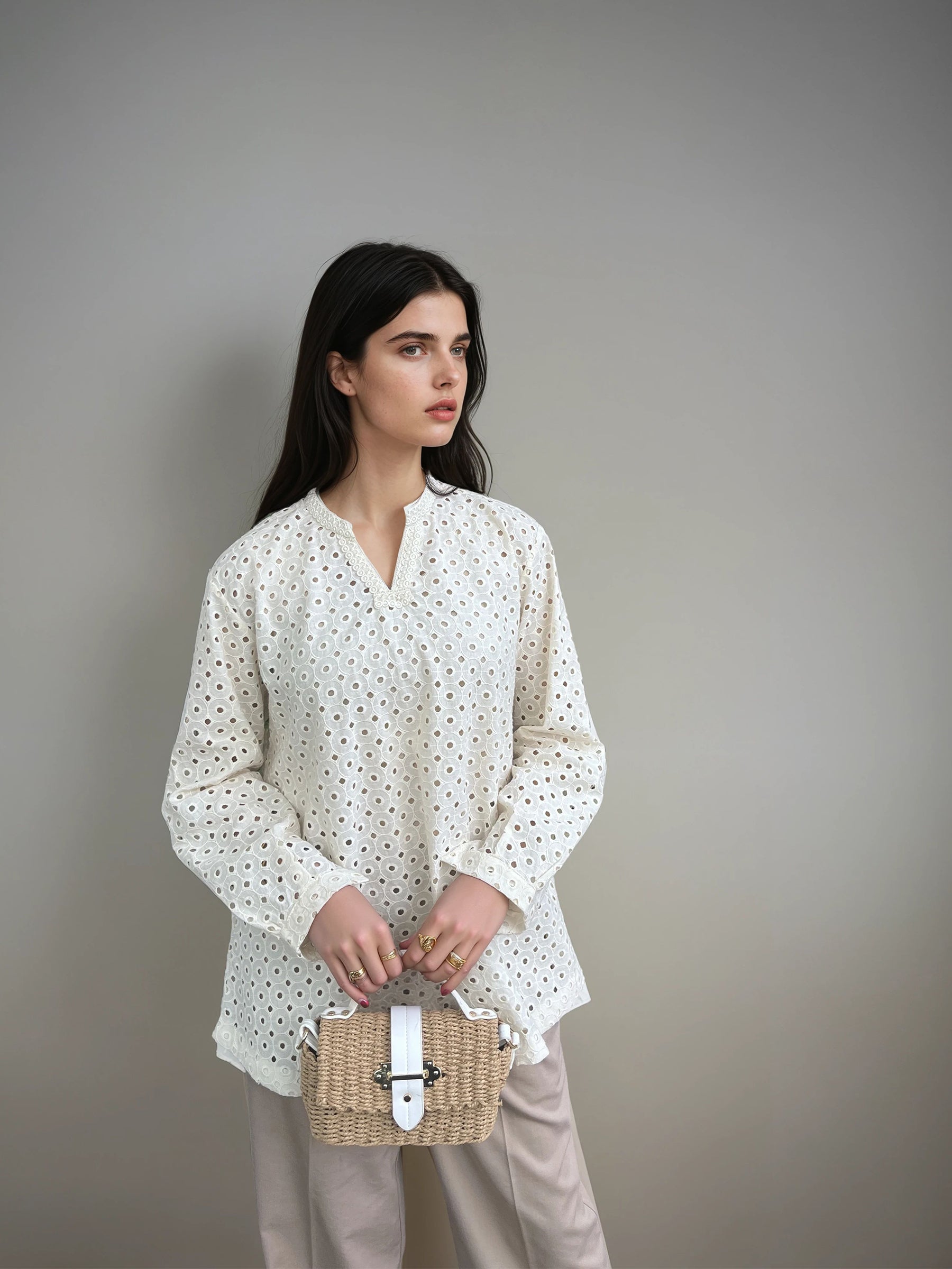 Cream Eyelet Cotton Tunic