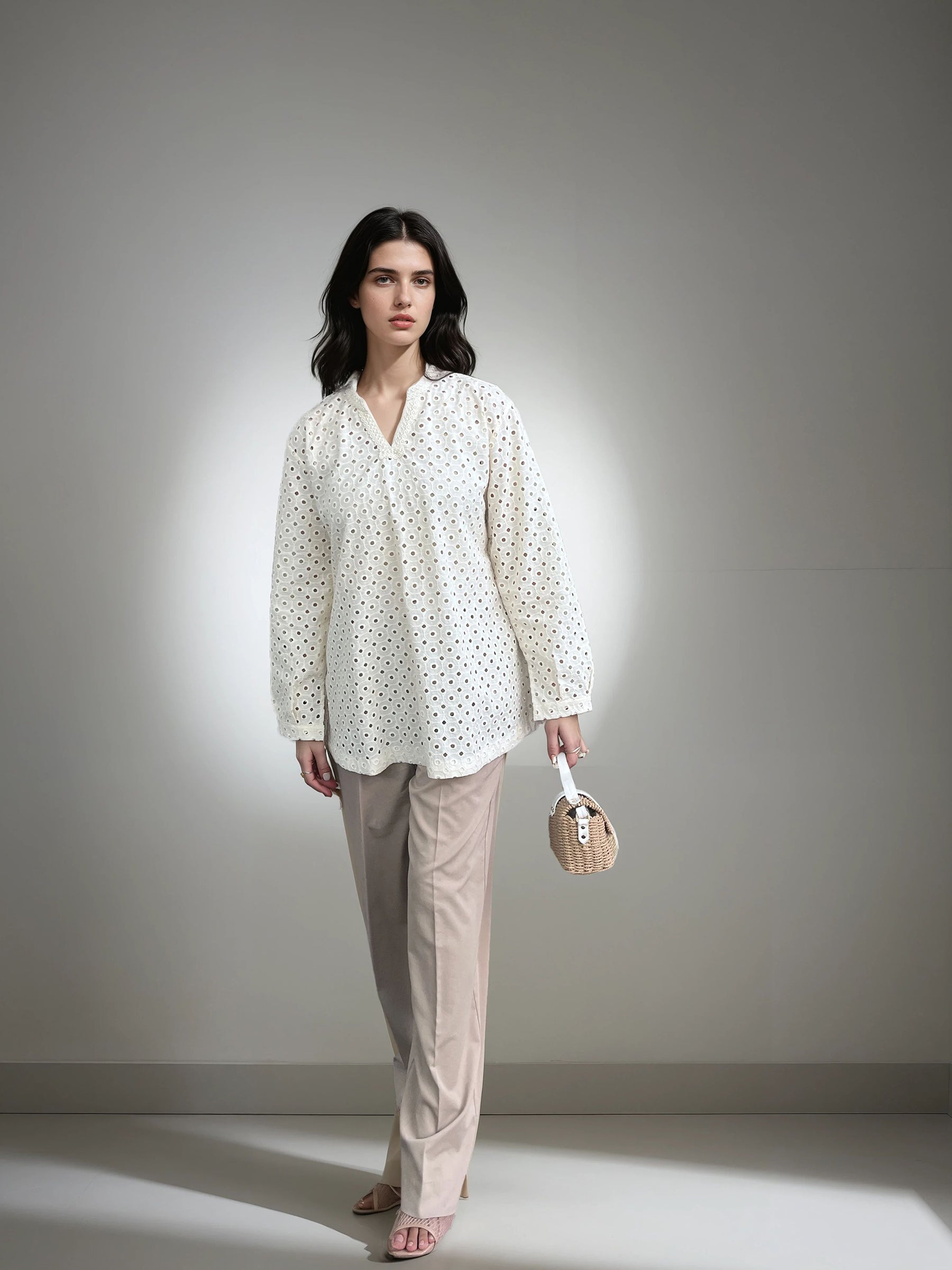 Cream Eyelet Cotton Tunic