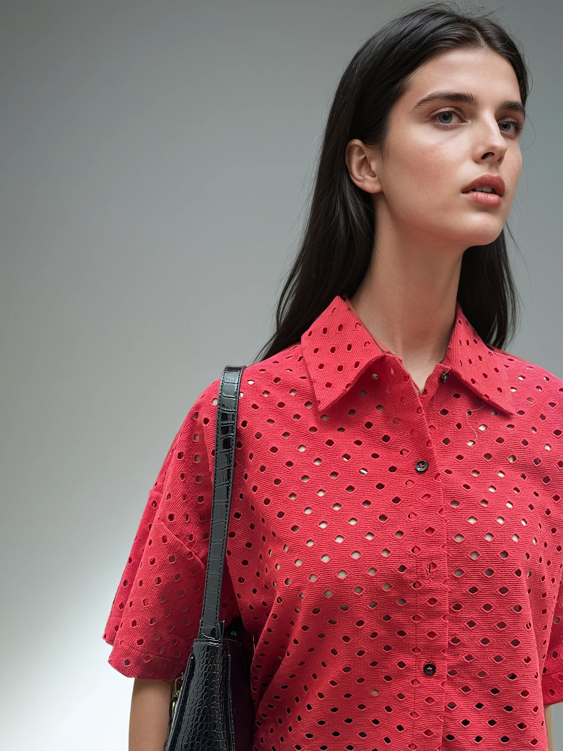 Red Broderie Oversized Shirt