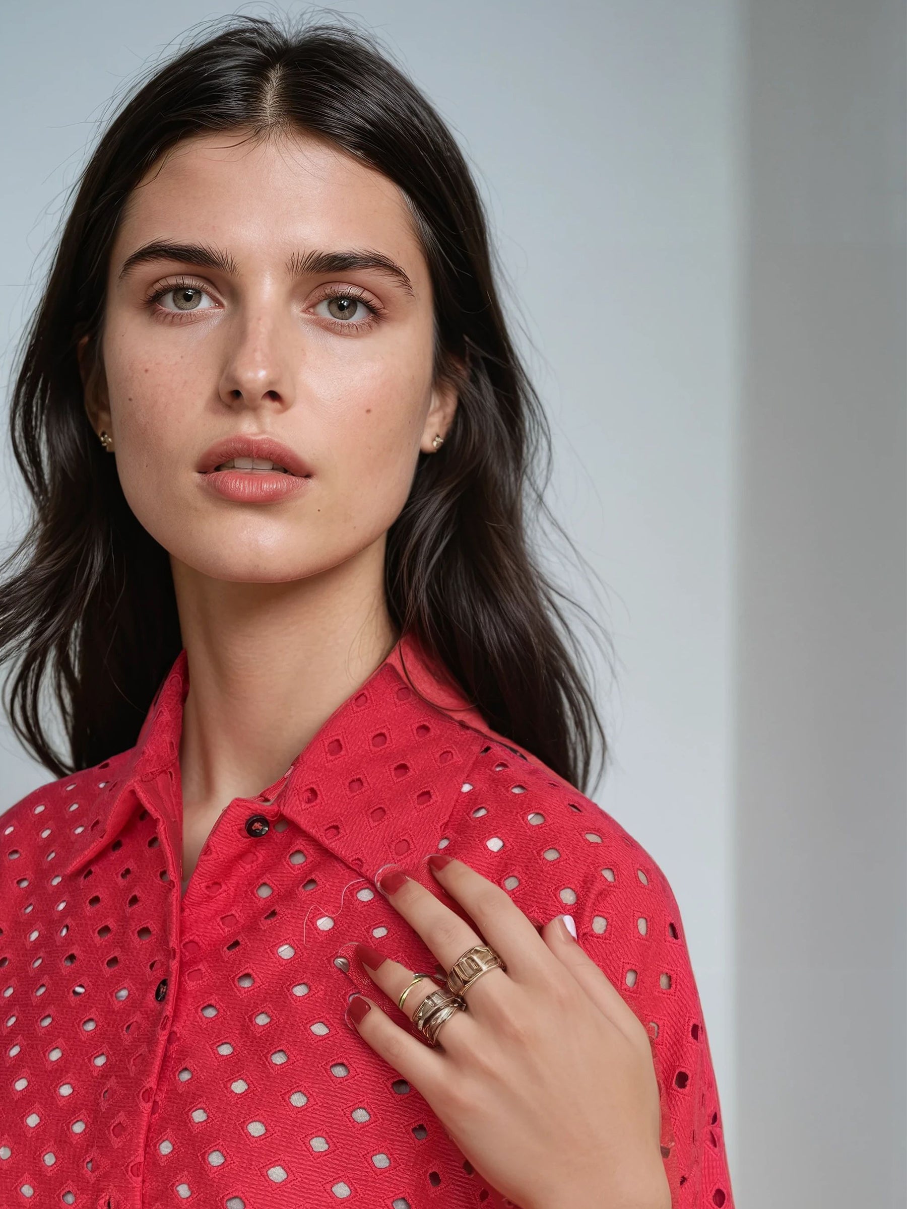 Red Broderie Oversized Shirt